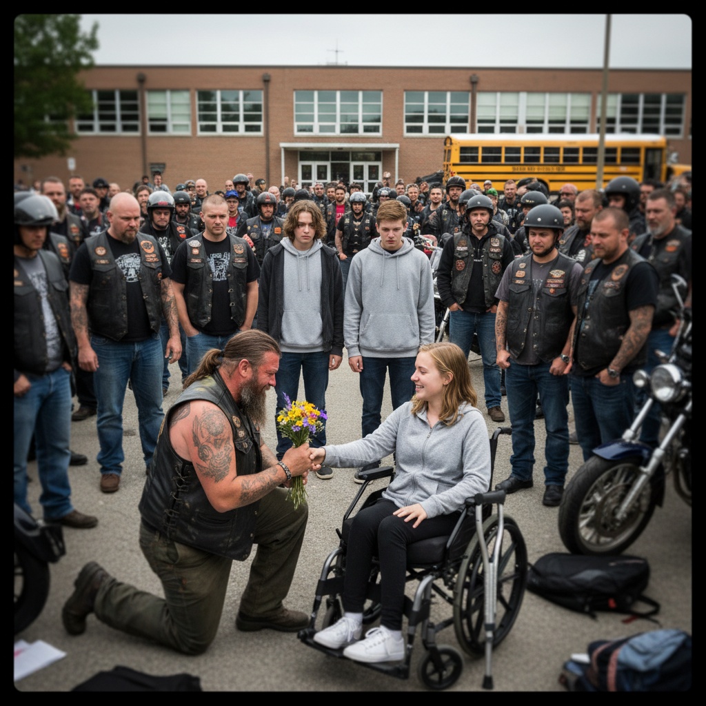 I’m A Biker Who Lost Everything, Until A Paralyzed Girl Handed Me Flowers. Bullies Thought She Was An Easy Target At School. They Weren’t Expecting 200 Of My Brothers To Show Up. Was This Enough Justice?