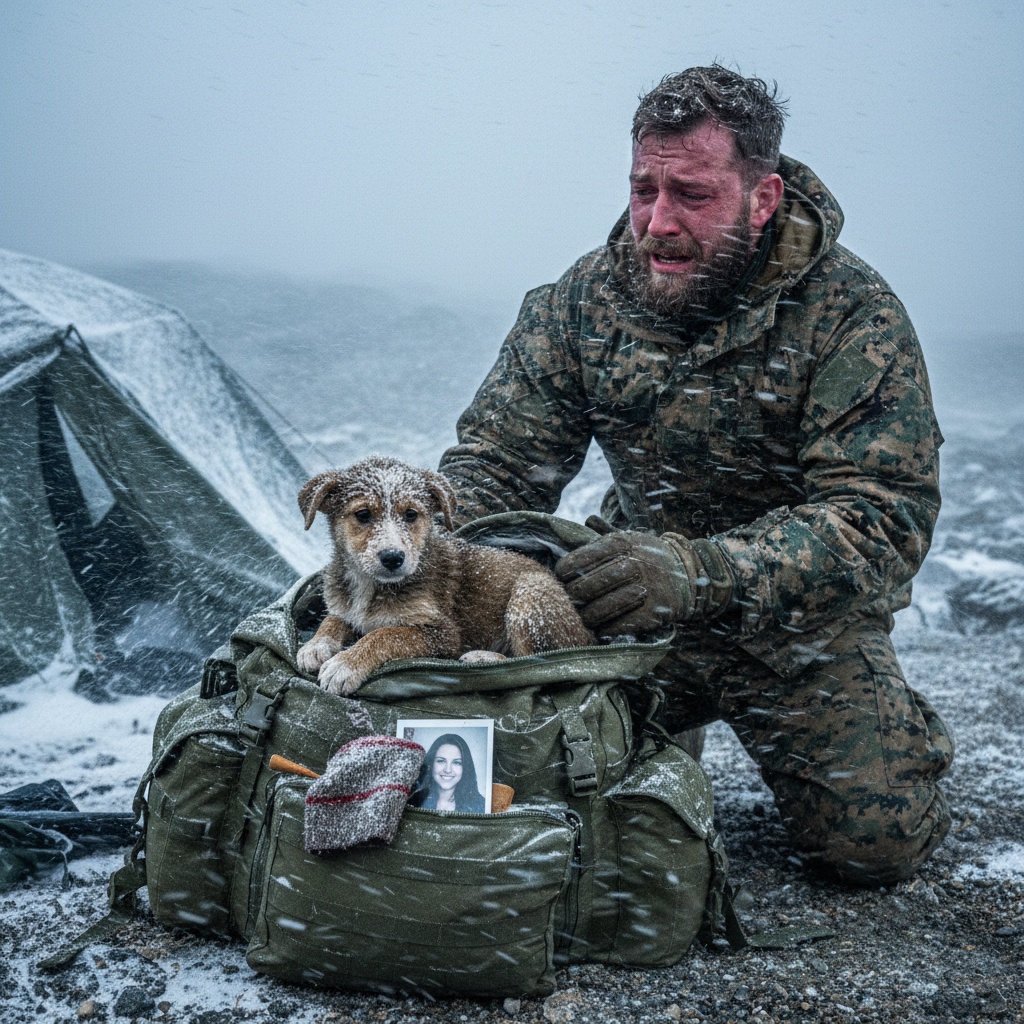 I Found A Freezing Puppy Guarding A Military Bag In A Storm. What Was Inside Made This Tough Marine Break Down In Tears. How Could A Dog Know This Much?