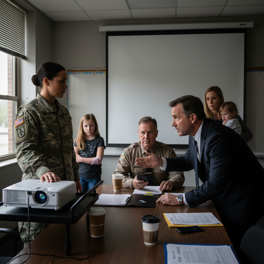 The School Principal Told Me My Daughter Was The Problem, Even Though She Was The One Being Attacked. They Threatened To Involve The Police And Ruin My Military Career For “Threatening” A Student. I Waited For The Rich Father To Finish His Demands Before I Turned On The Projector.