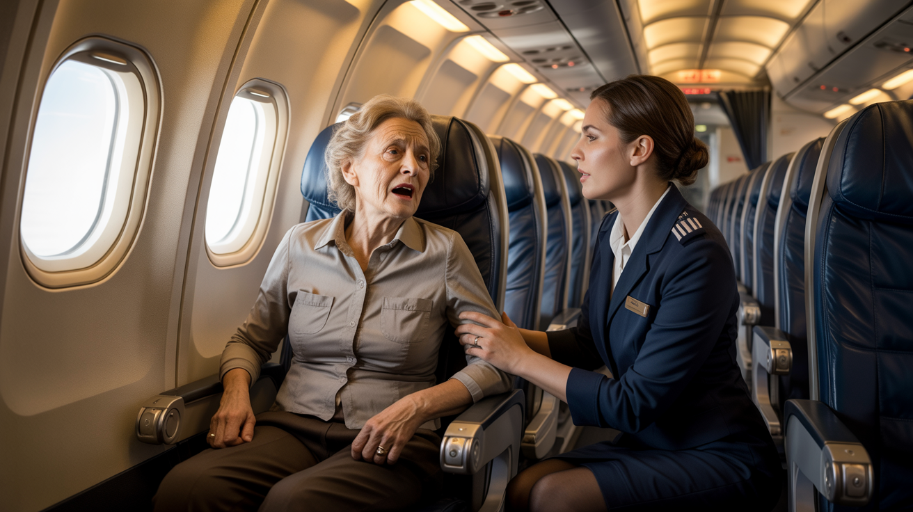“When Traveling By Plane For The First Time, A Lady Faints Upon Seeing The Flight Attendant! “